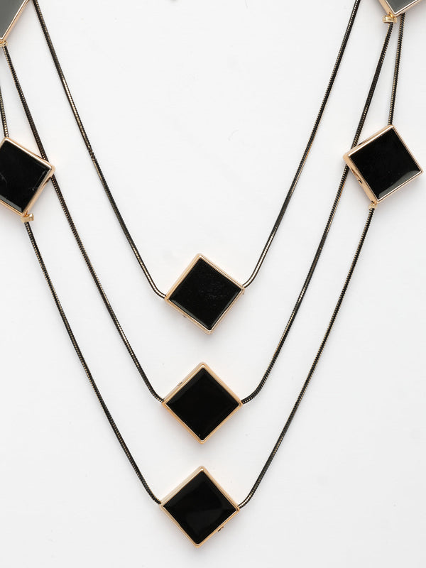 NVR Women's Black Geometric-Shaped Layered Fashion Necklace - Distacart