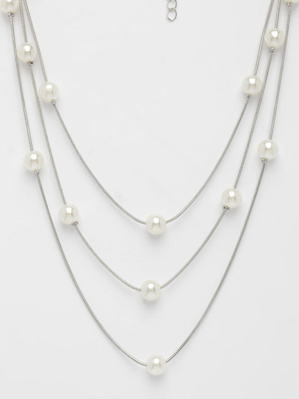 NVR Women's Silver-Plated White Pearls Party Layered Chain - Distacart