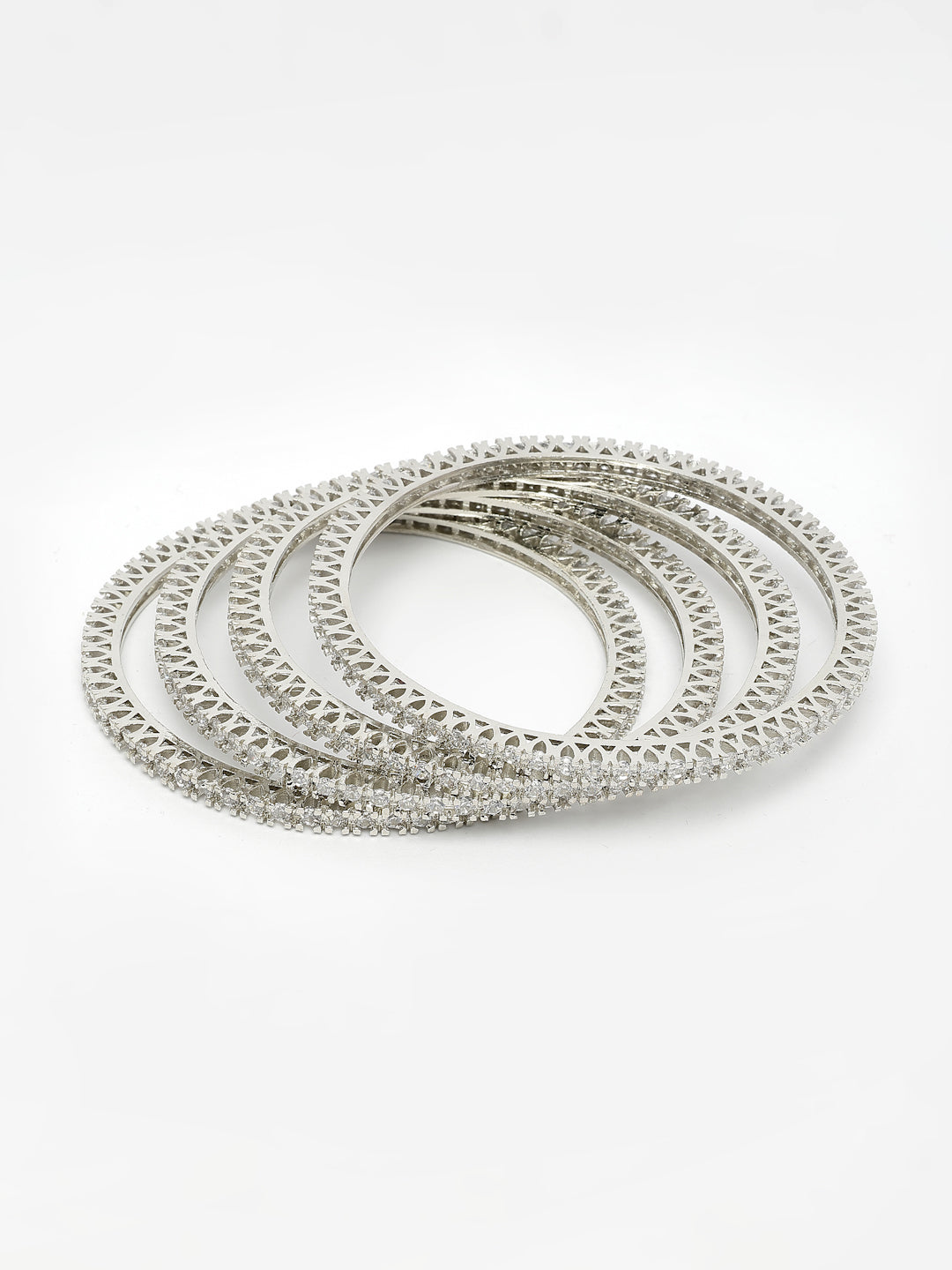 NVR Women's Set of 4 Silver-Plated Cubic Zirconia Stone Studded Bangles - Distacart