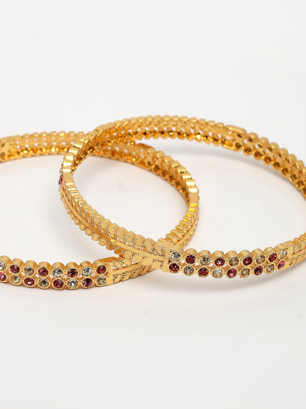 NVR Women's Set of 2 Gold-Polished Cubic Zirconia Stone Studded Bangles - Distacart