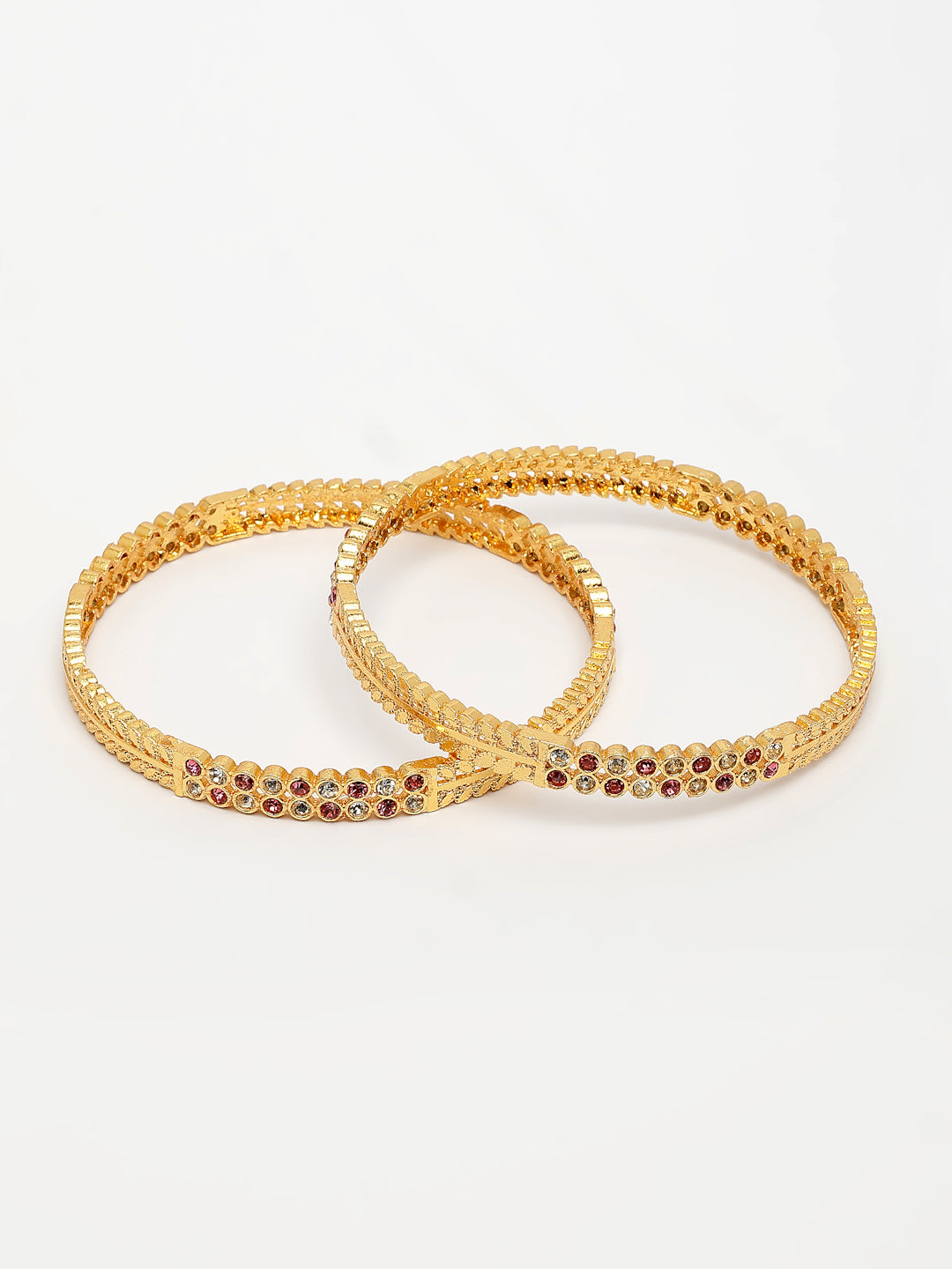 NVR Women's Set of 2 Gold-Polished Cubic Zirconia Stone Studded Bangles - Distacart