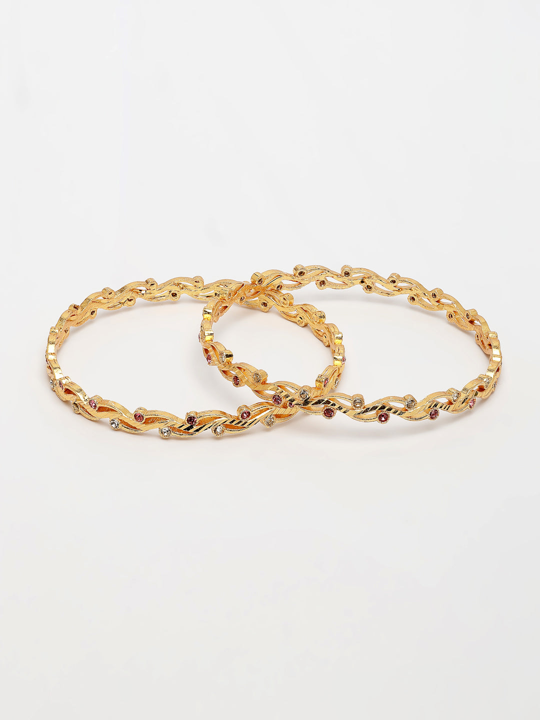 NVR Women's Set of 2 Gold-Polished Cubic Zirconia Stone Studded Bangles - Distacart