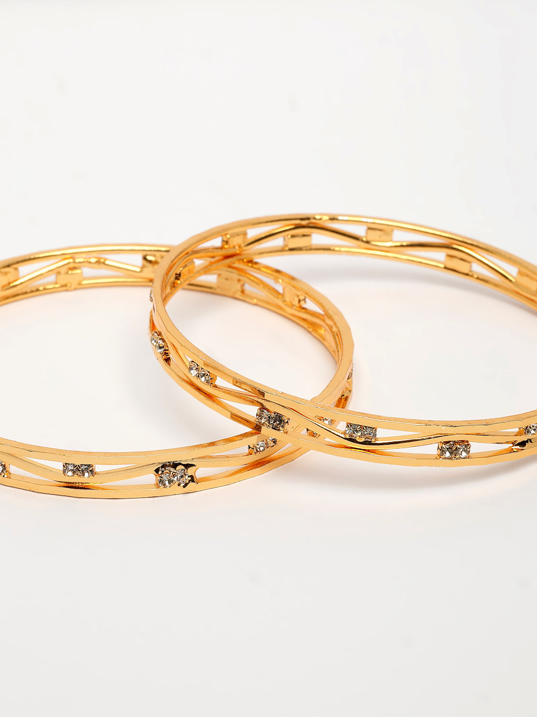 NVR Women's Set of 2 Gold-Polished Cubic Zirconia Stone Studded Bangles - Distacart