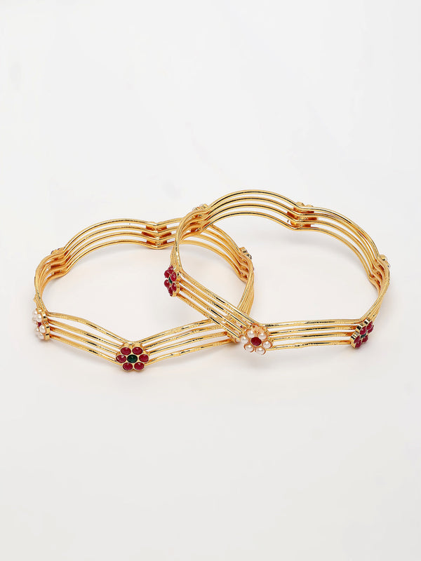 NVR Women's Set of 2 Gold-Polished Artificial Stones Traditional Bangles - Distacart