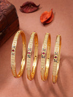Thumbnail for NVR Women's Set of 4 Gold-Polished Artificial Stones Traditional Bangles - Distacart