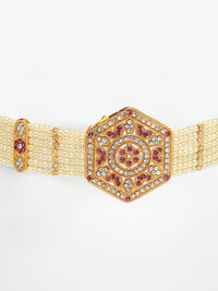 Thumbnail for NVR Women's Gold-Plated Cubic Zirconia Stone Studded Link Bracelet