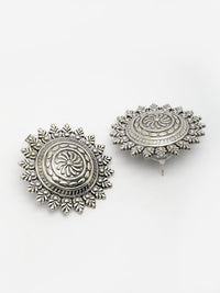Thumbnail for NVR Women Silver Plated Oxidized Circular Shape Stud Earrings