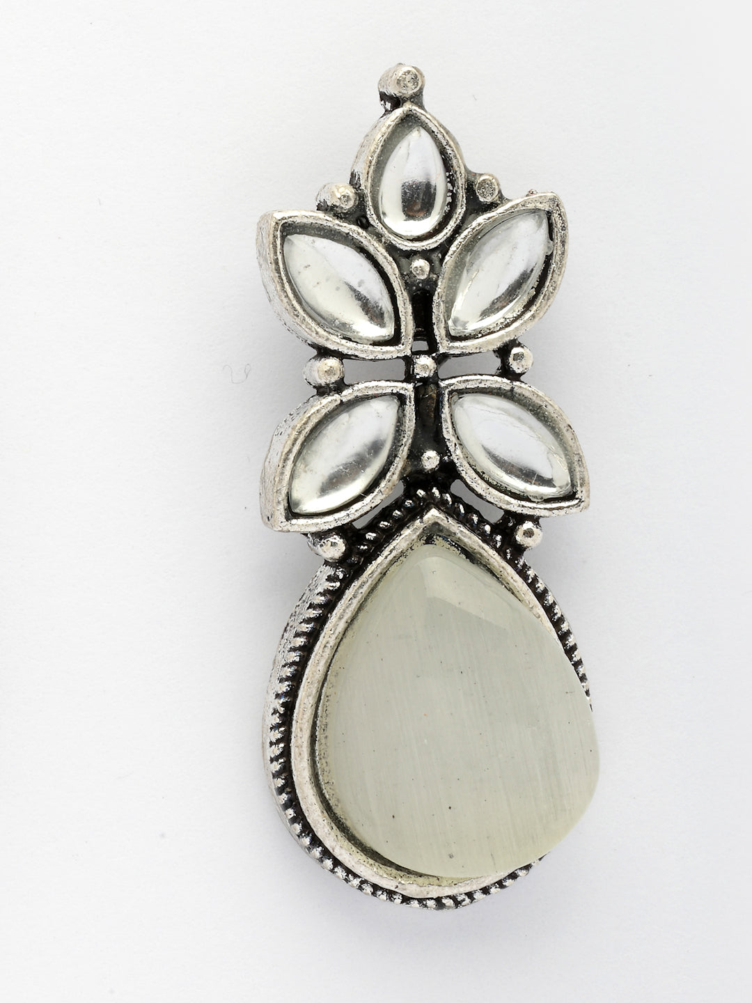 NVR Women White Artificial Stones Silver Plated Drop Earrings