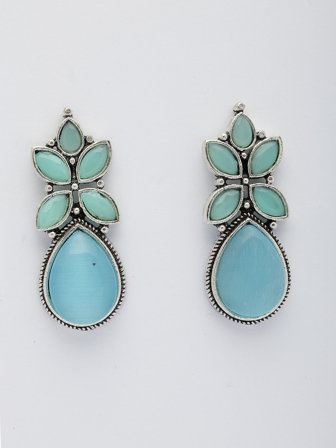NVR Women Blue Artificial Stones Silver Plated Drop Earrings
