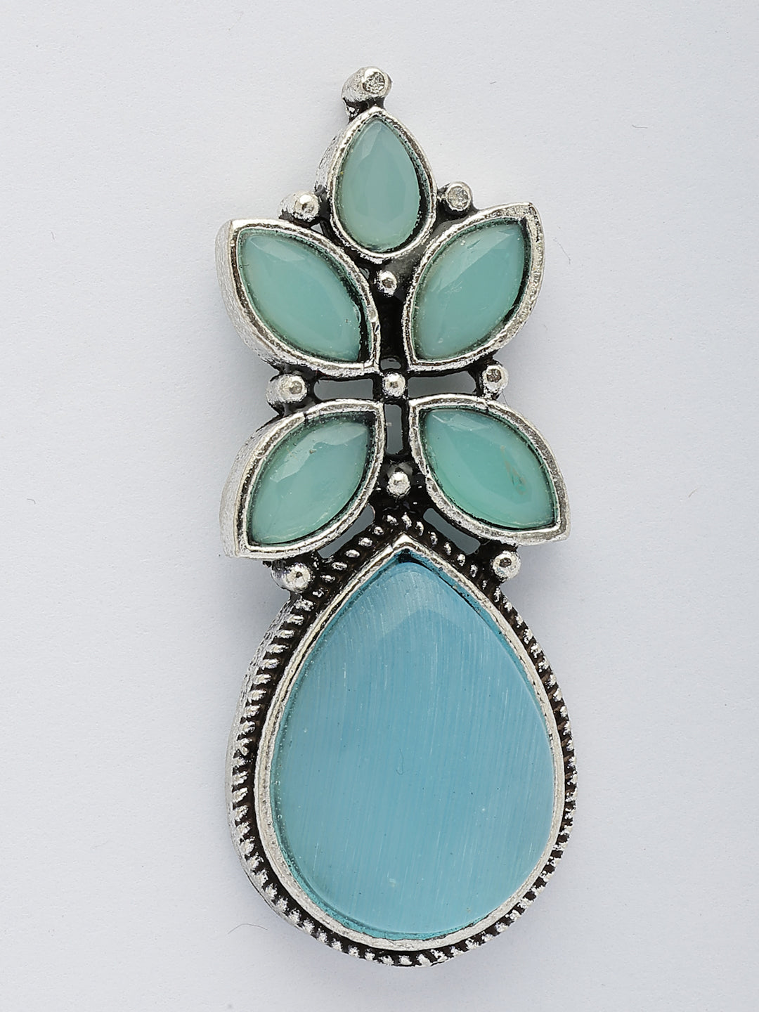 NVR Women Blue Artificial Stones Silver Plated Drop Earrings
