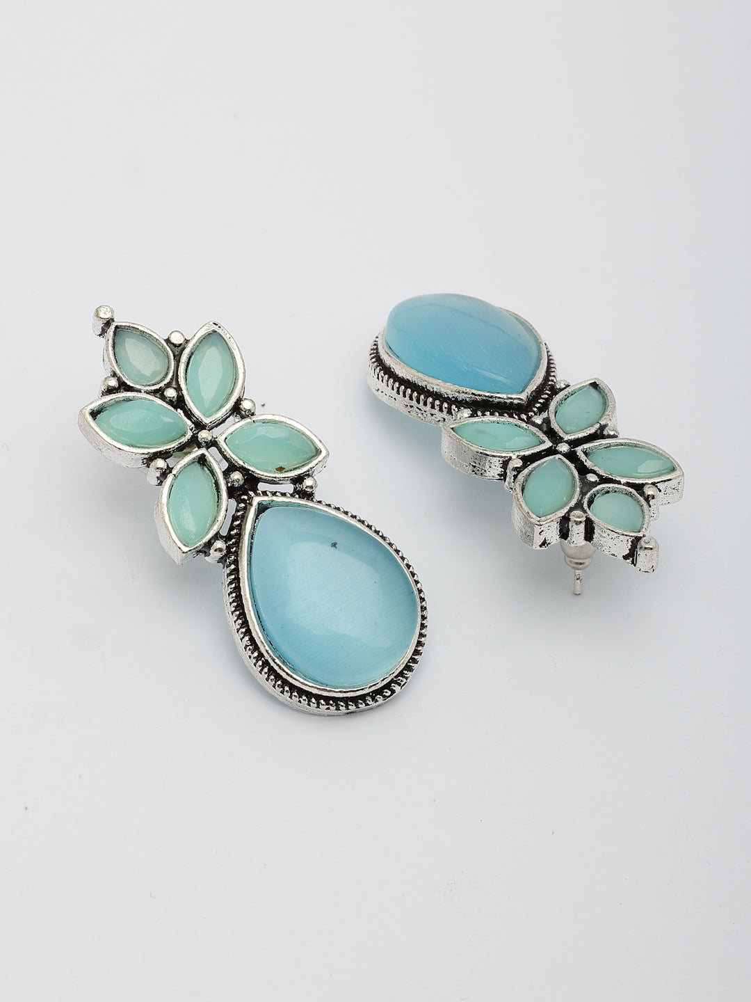 NVR Women Blue Artificial Stones Silver Plated Drop Earrings