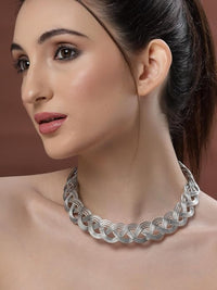 Thumbnail for NVR Women's Oxidized Silver-Plated Statement Choker Necklace