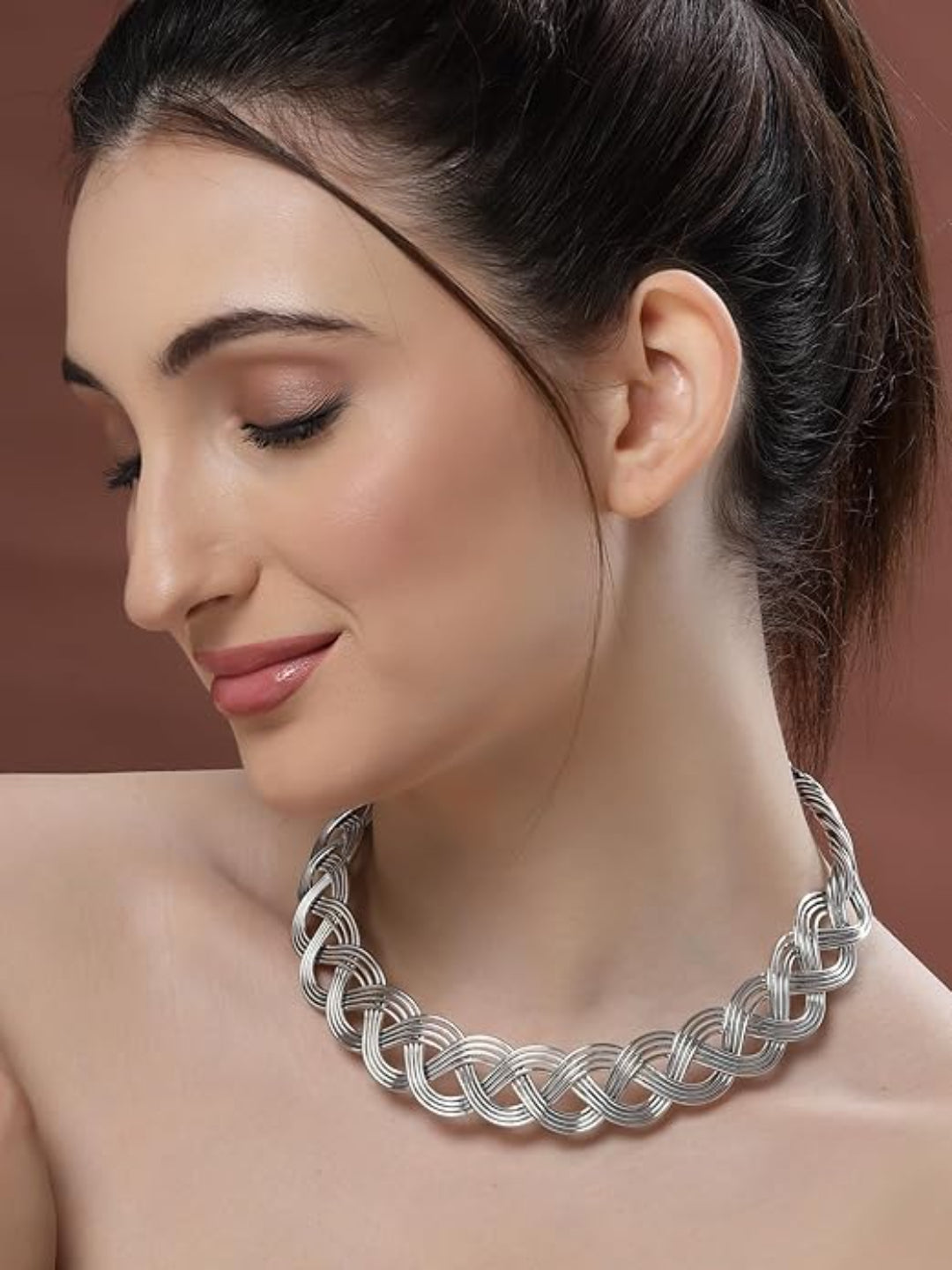 NVR Women's Oxidized Silver-Plated Statement Choker Necklace