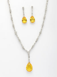 Thumbnail for NVR Women's Silver-Plated Yellow American Diamond-Studded Handcrafted Jewellery Set