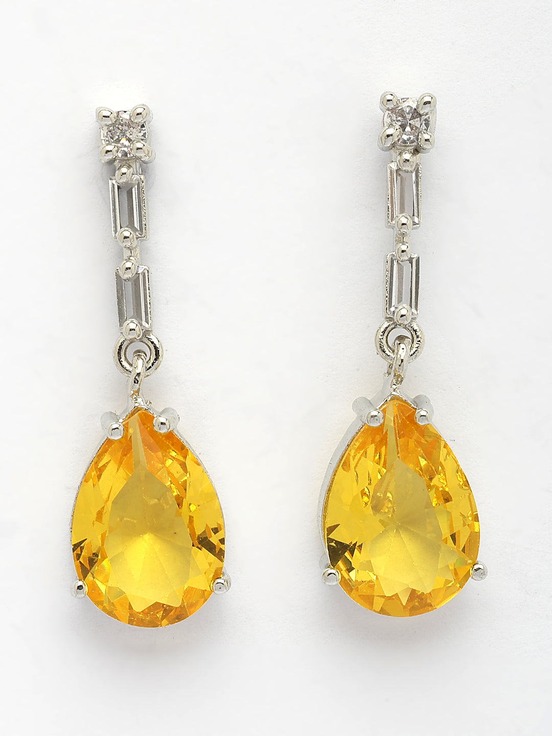 NVR Women's Silver-Plated Yellow American Diamond-Studded Handcrafted Jewellery Set