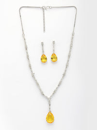 Thumbnail for NVR Women's Silver-Plated Yellow American Diamond-Studded Handcrafted Jewellery Set