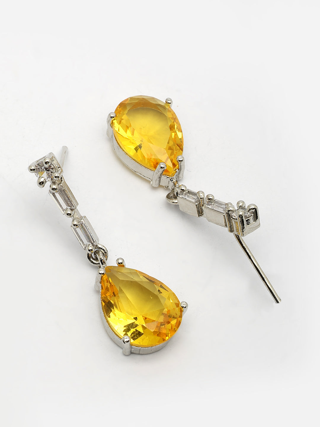 NVR Women's Silver-Plated Yellow American Diamond-Studded Handcrafted Jewellery Set