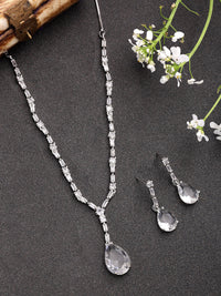 Thumbnail for NVR Women's Silver-Plated White American Diamond-Studded Handcrafted Jewellery Set