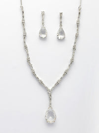 Thumbnail for NVR Women's Silver-Plated White American Diamond-Studded Handcrafted Jewellery Set