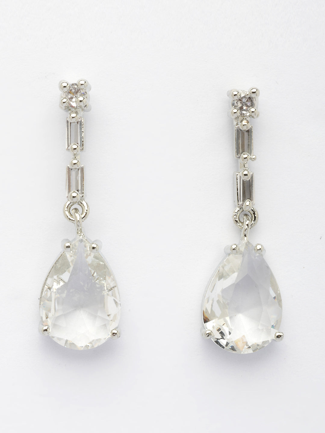 NVR Women's Silver-Plated White American Diamond-Studded Handcrafted Jewellery Set