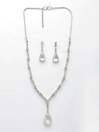Thumbnail for NVR Women's Silver-Plated White American Diamond-Studded Handcrafted Jewellery Set