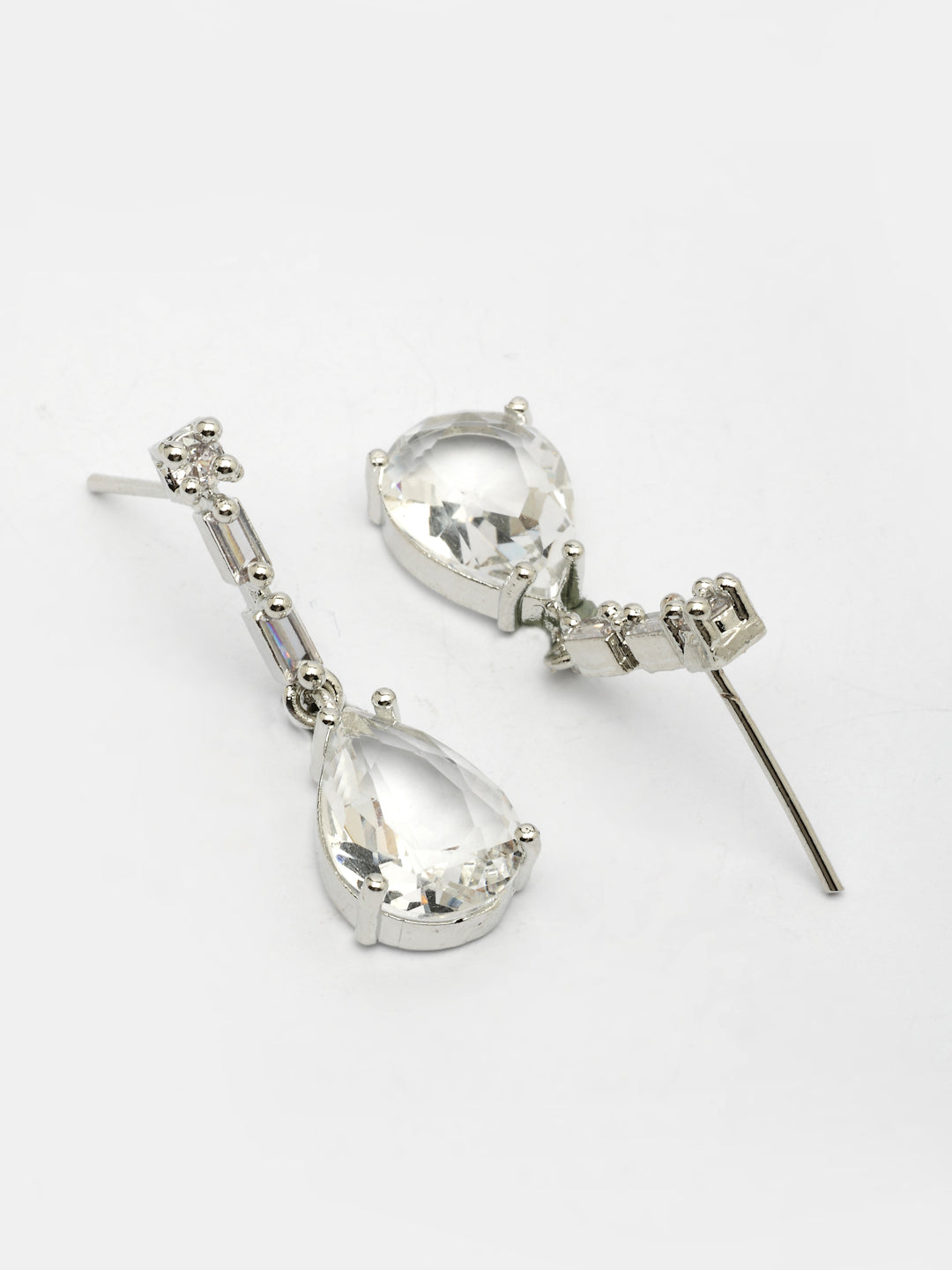 NVR Women's Silver-Plated White American Diamond-Studded Handcrafted Jewellery Set