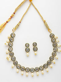 Thumbnail for NVR Women Gold Plated Round Shape Kundan Studded Short Jewellery Set