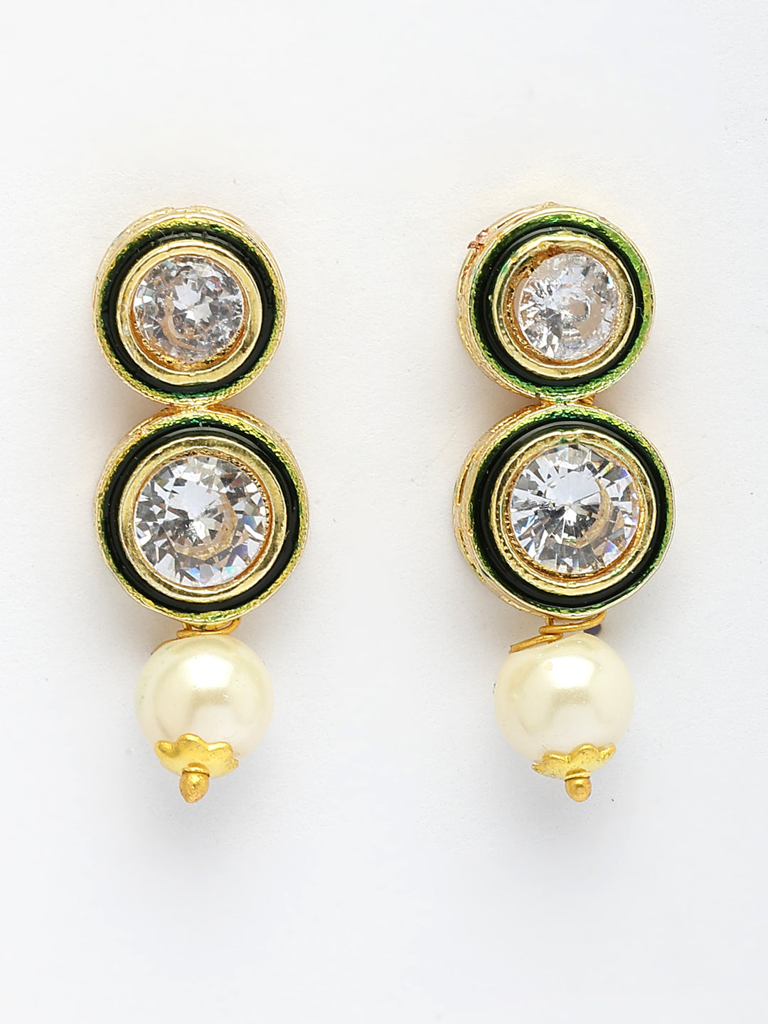 NVR Women Gold Plated Round Shape Kundan Studded Short Jewellery Set