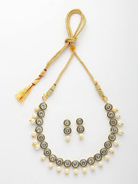 Thumbnail for NVR Women Gold Plated Round Shape Kundan Studded Short Jewellery Set