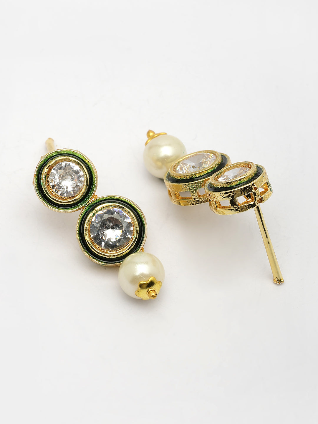 NVR Women Gold Plated Round Shape Kundan Studded Short Jewellery Set