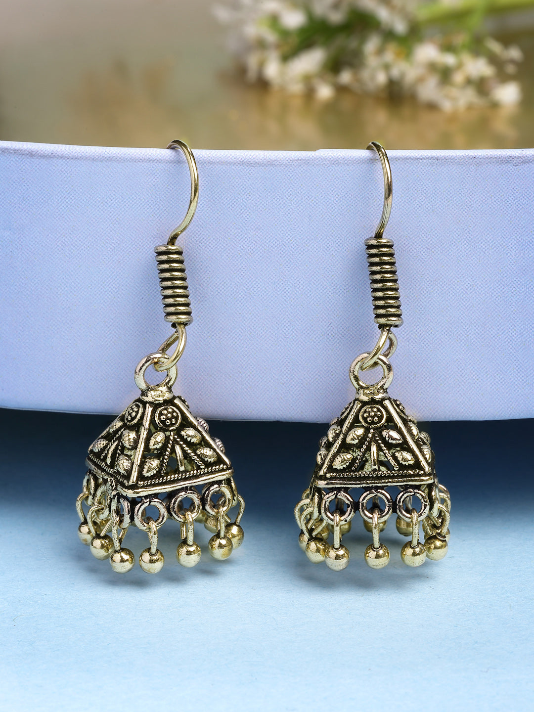 NVR Women's Oxidized Gold Plated Jhumka Earrings