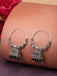 Thumbnail for NVR Women Oxidized Silver Plated Black Artificial Beads Jhumka Earrings