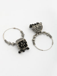 Thumbnail for NVR Women Oxidized Silver Plated Black Artificial Beads Jhumka Earrings