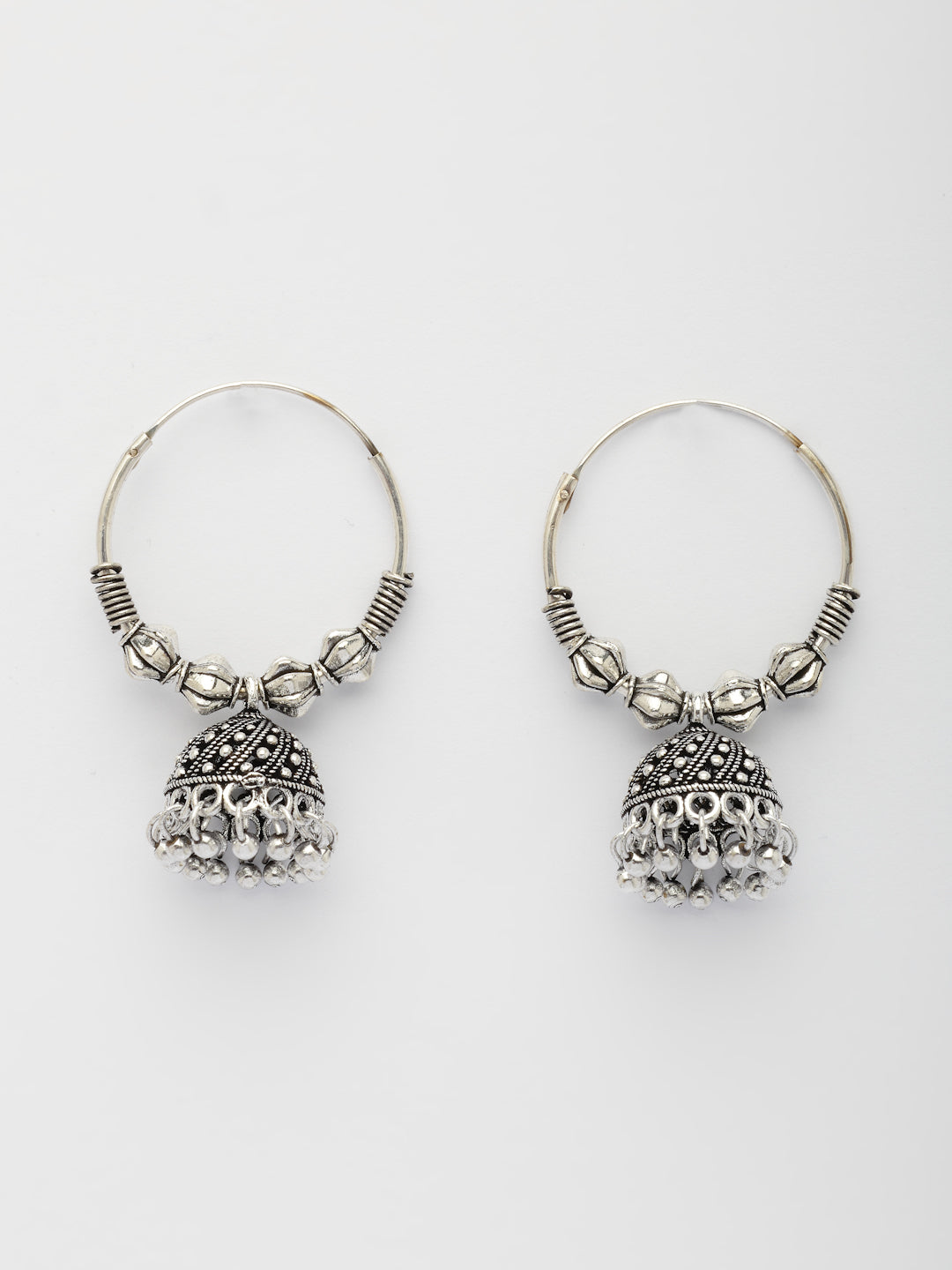 NVR Women's Ethnic Silver Plated Oxidized Circle Jhumka Earrings