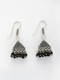 Thumbnail for NVR Women's Oxidized Silver Plated Black Artificial Beads Jhumka Earrings