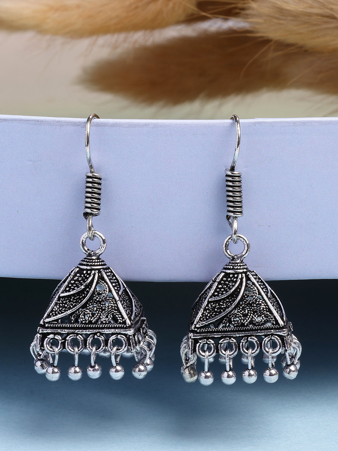 NVR Women's Oxidized Silver Plated Jhumka Earrings