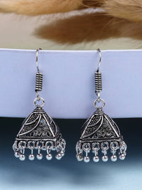 Thumbnail for NVR Women's Oxidized Silver Plated Jhumka Earrings