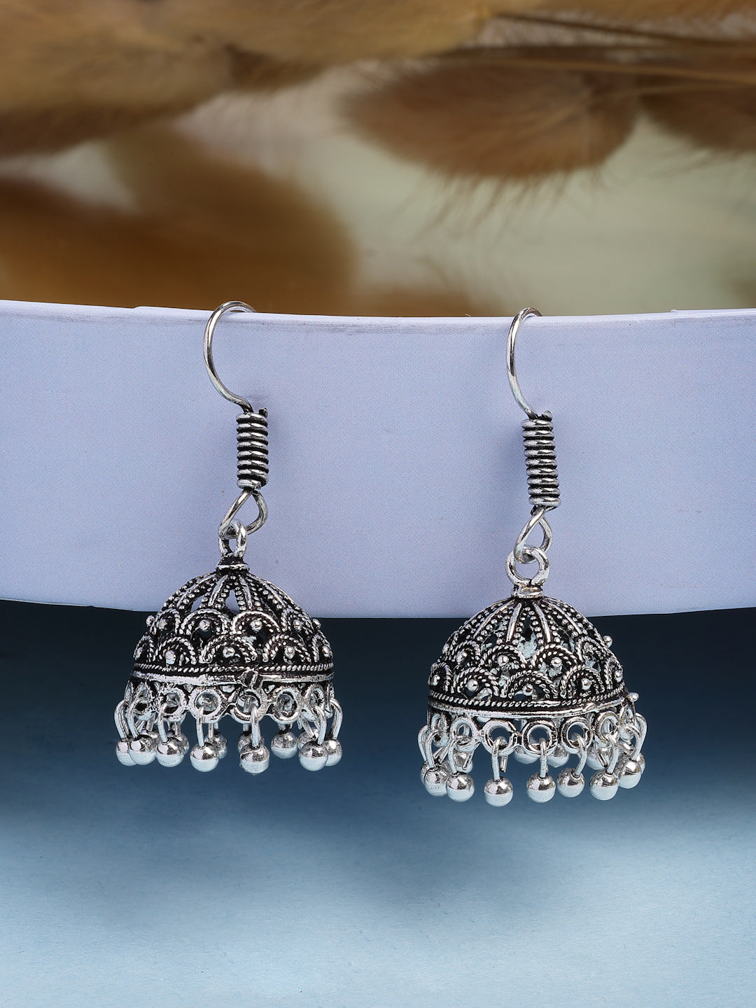 NVR Women Silver Plated German Silver Jhumka Earrings