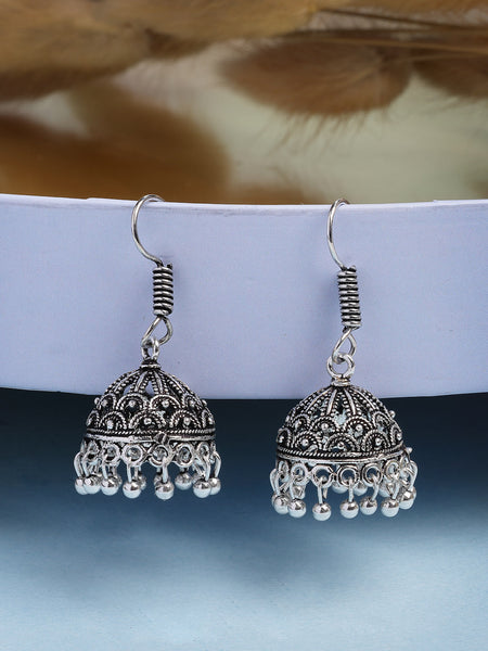 NVR Women Silver Plated German Silver Jhumka Earrings