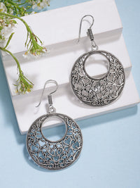 Thumbnail for NVR Women Ethnic Silver-Plated Oxidized Chandbali Earrings