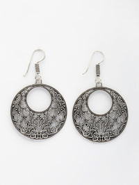 Thumbnail for NVR Women Ethnic Silver-Plated Oxidized Chandbali Earrings