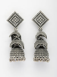 Thumbnail for NVR Women's Traditional Oxidized Silver Plated Jhumka Earrings