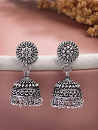 Thumbnail for NVR Women Set of 2 Silver Plated Traditional Oxidized Jhumka Earrings