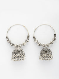 Thumbnail for NVR Women Set of 2 Silver Plated Traditional Oxidized Jhumka Earrings