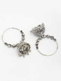 Thumbnail for NVR Women Set of 2 Silver Plated Traditional Oxidized Jhumka Earrings