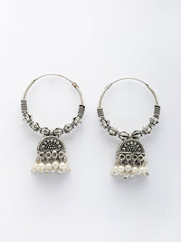 Thumbnail for NVR Women Set of 2 Oxidized Silver Plated Artificial Beads Jhumka Earrings