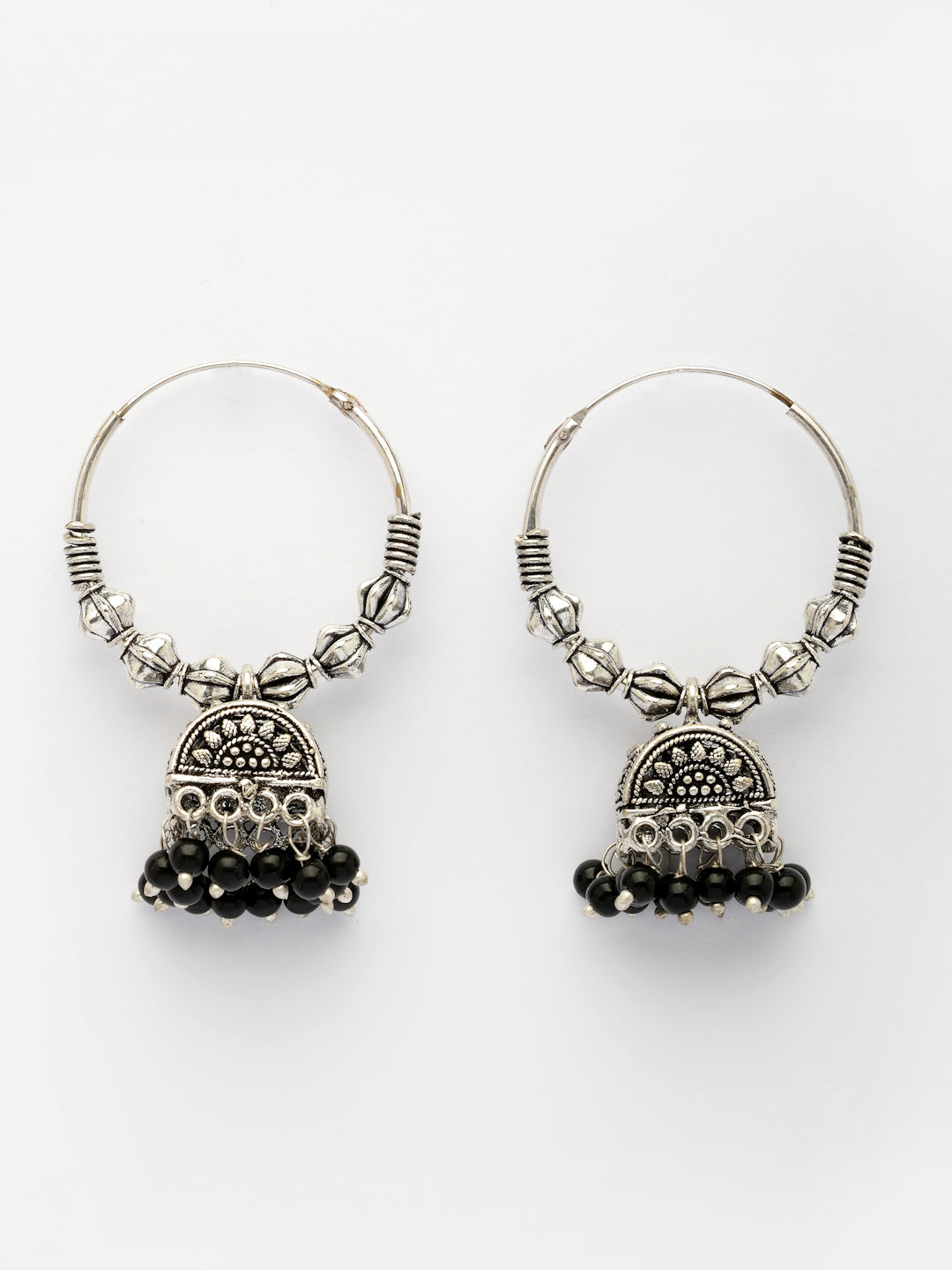 NVR Women Set of 2 Oxidized Silver Plated Artificial Beads Jhumka Earrings