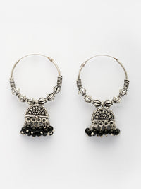 Thumbnail for NVR Women Set of 2 Oxidized Silver Plated Artificial Beads Jhumka Earrings