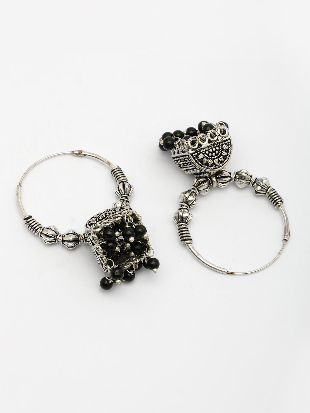 NVR Women Set of 2 Oxidized Silver Plated Artificial Beads Jhumka Earrings