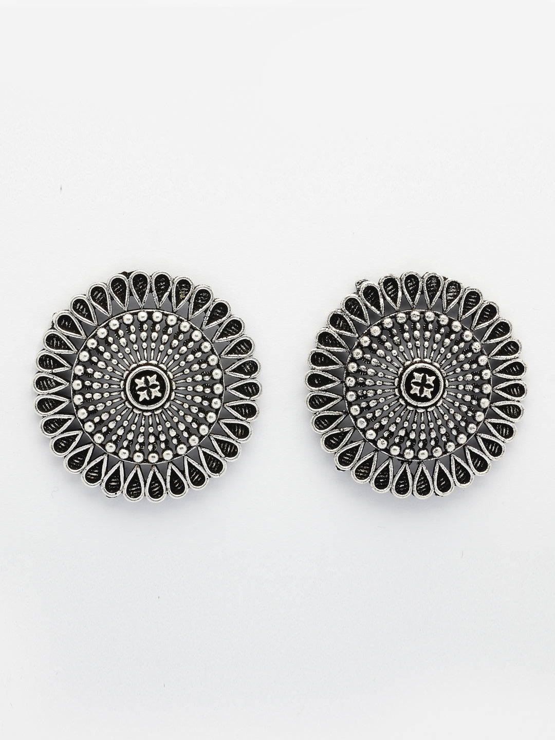 NVR Women Set of 3 Silver Plated Round Shape Oxidized Traditional Jhumka & Stud Earrings